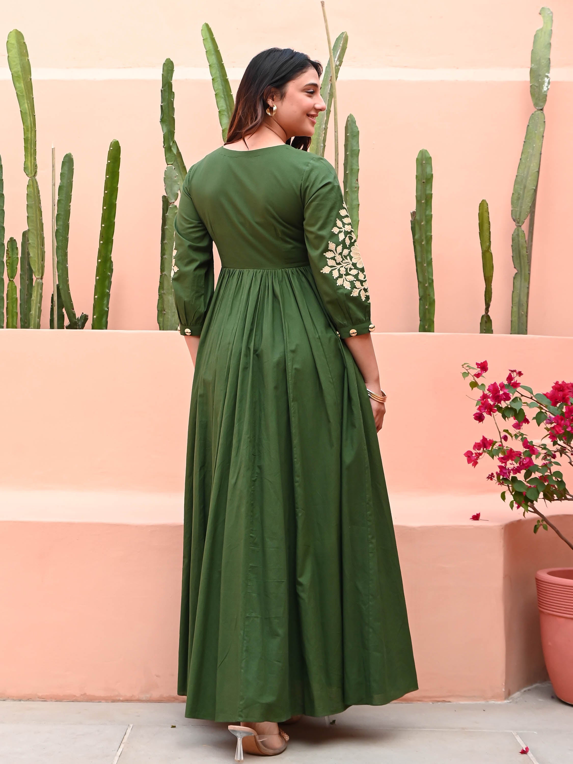 Dark Green Dress with Embroidery Dark Green Dress with Embroidery