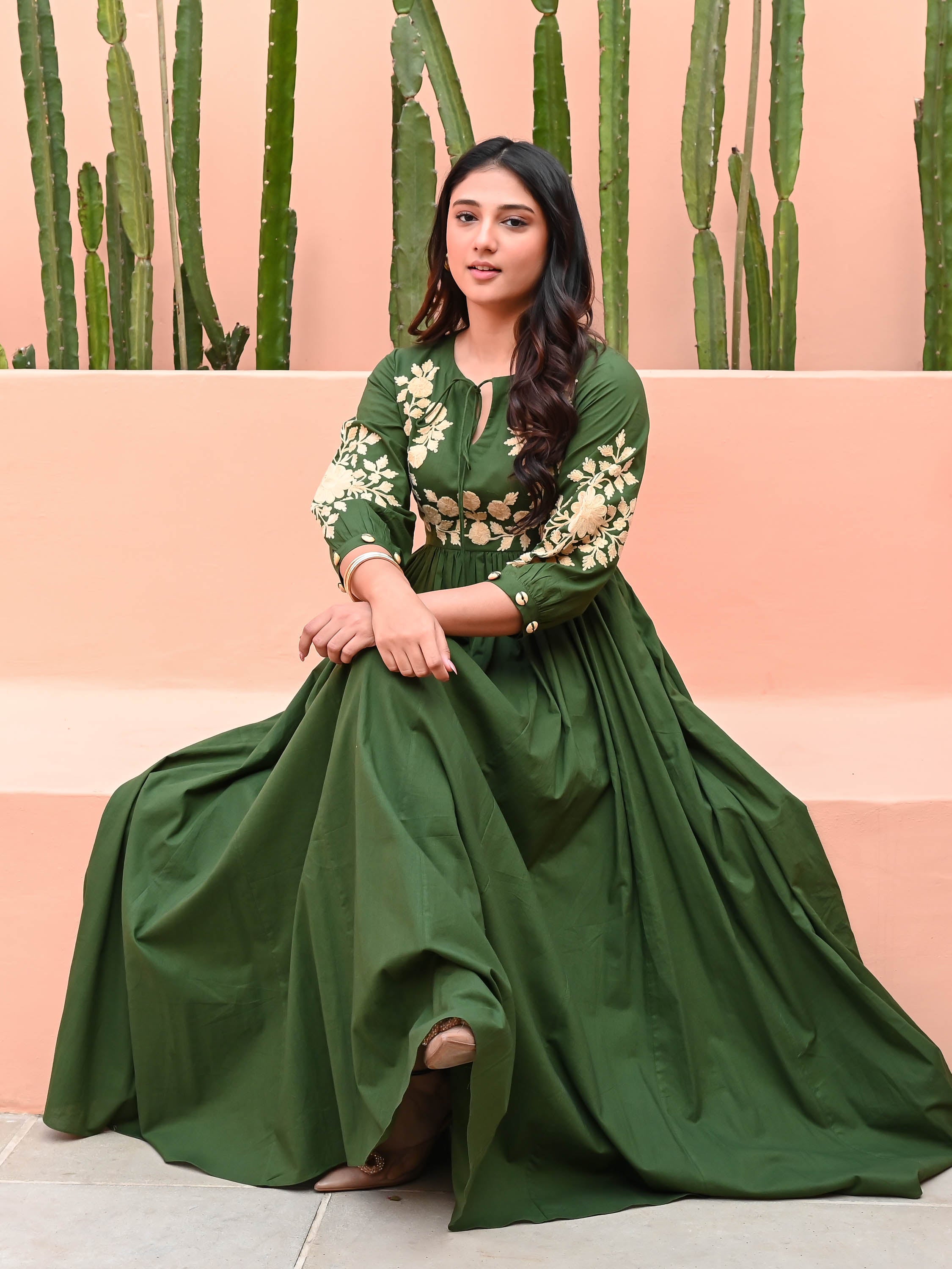 Dark Green Dress with Embroidery Dark Green Dress with Embroidery