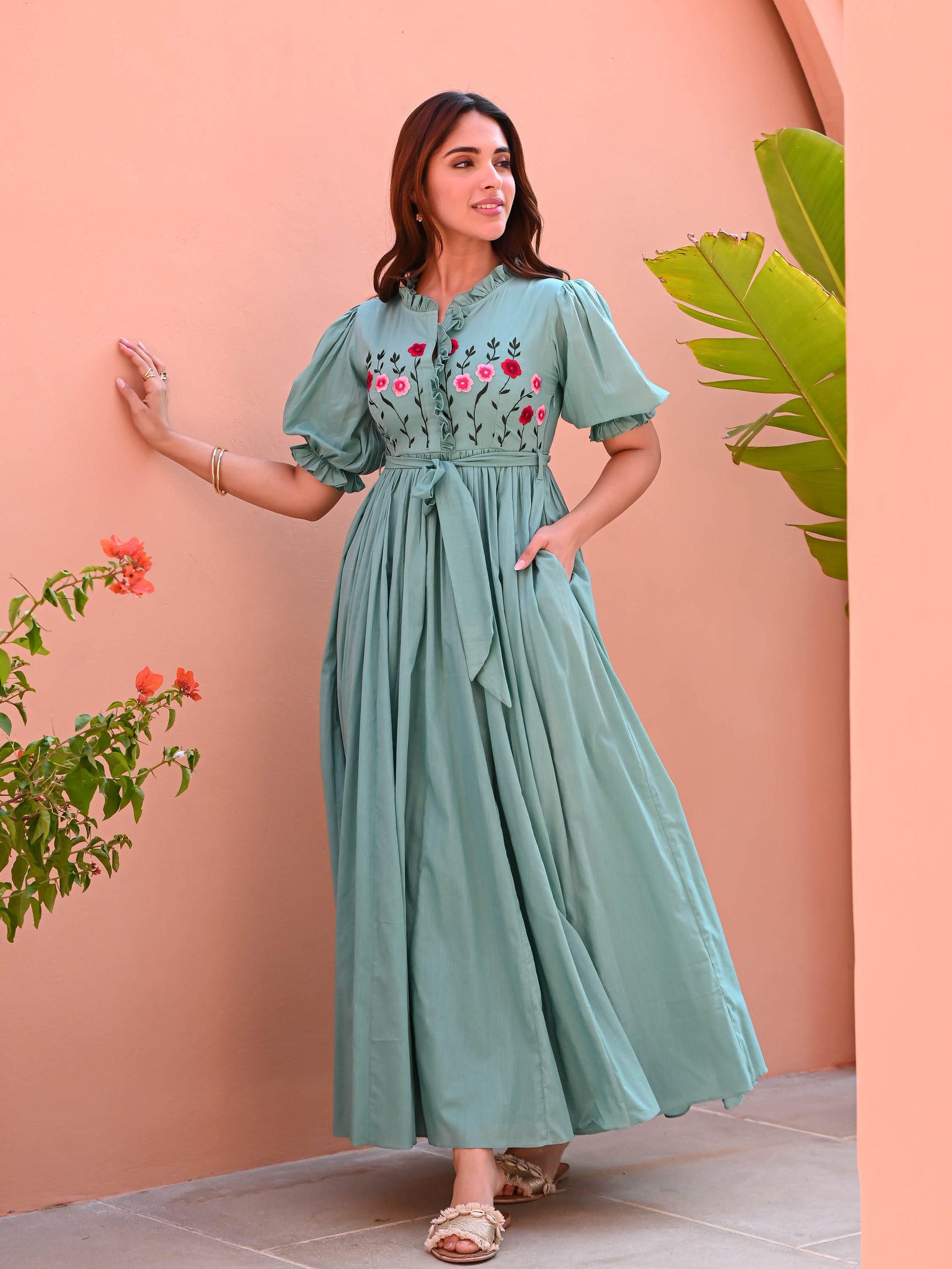 Mint Embroidered Cotton Dress Mint Embroidered Cotton Dress