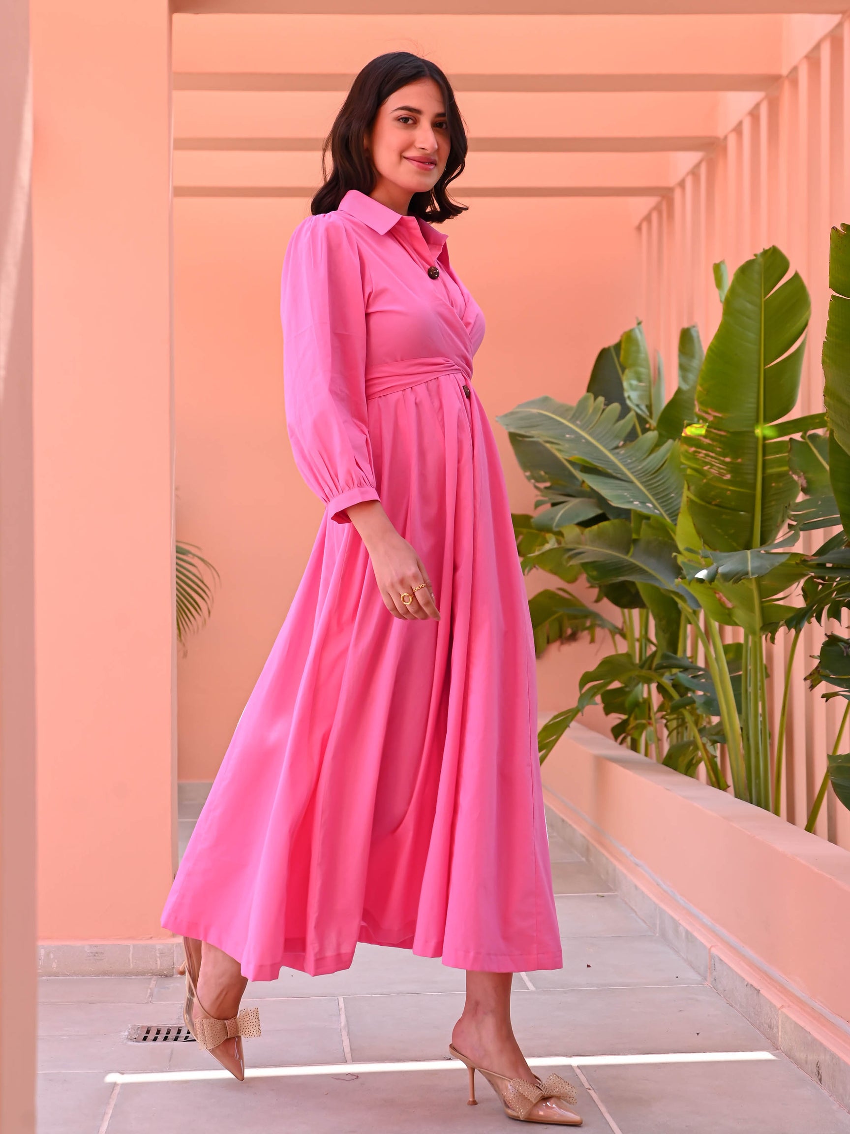 Pink Fit & Flare Cotton Dress