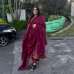Maroon Tissue Silk Suit Set