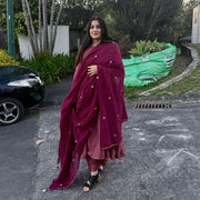Maroon Tissue Silk Suit Set