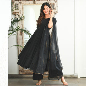 Black Sequin Cotton Suit Set