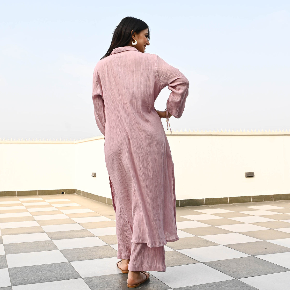 Mauve Crushed Cotton Coord Set