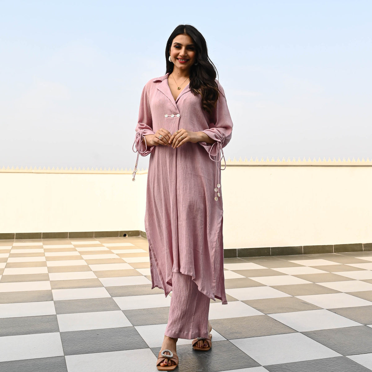 Mauve Crushed Cotton Coord Set