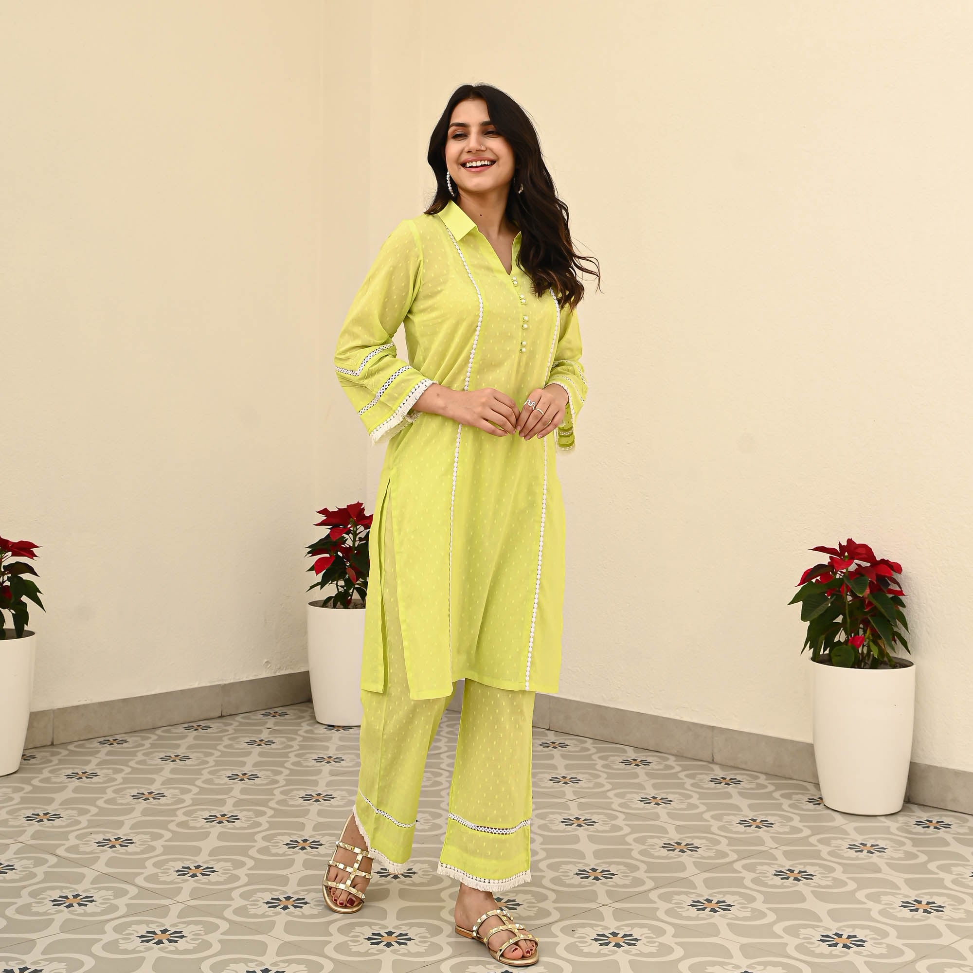 Green Cotton Dobby Designer Co-ord Set For Women Online