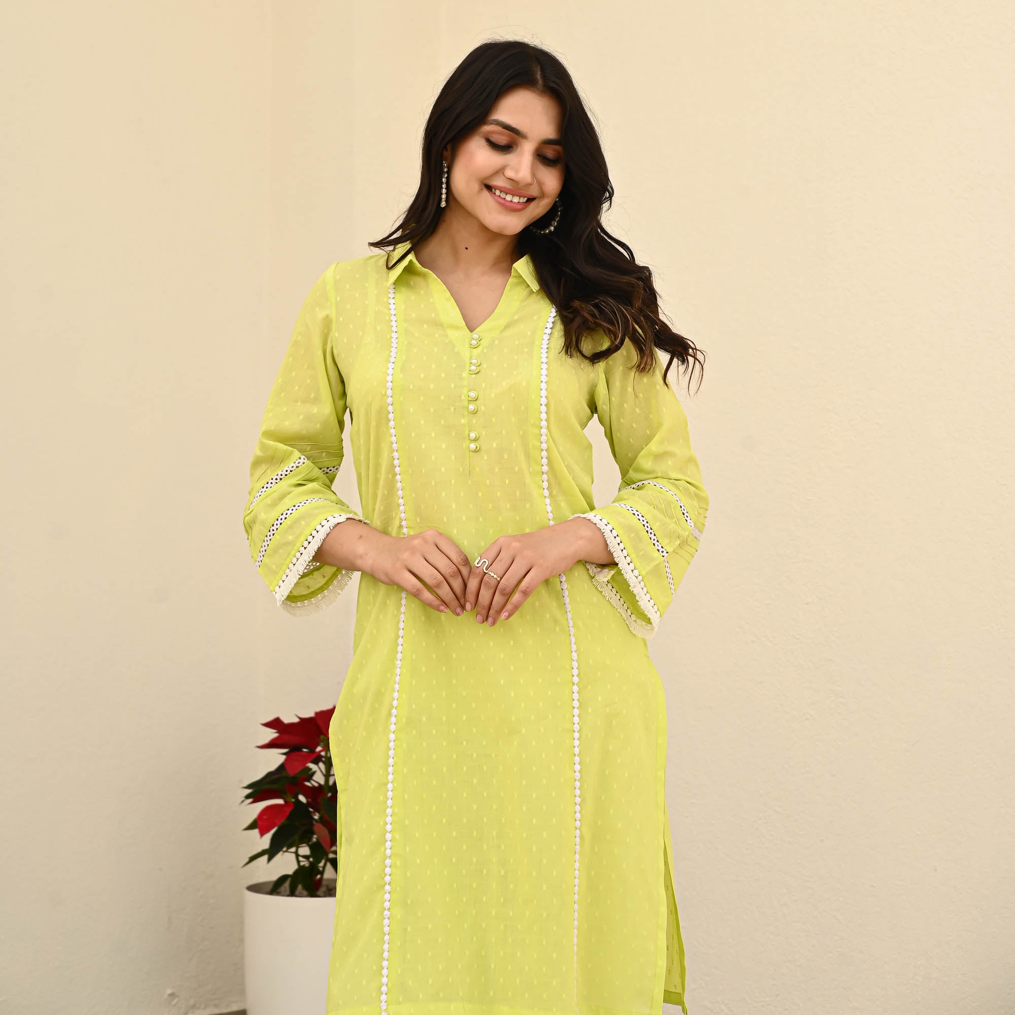 Green Cotton Dobby Designer Co-ord Set For Women Online