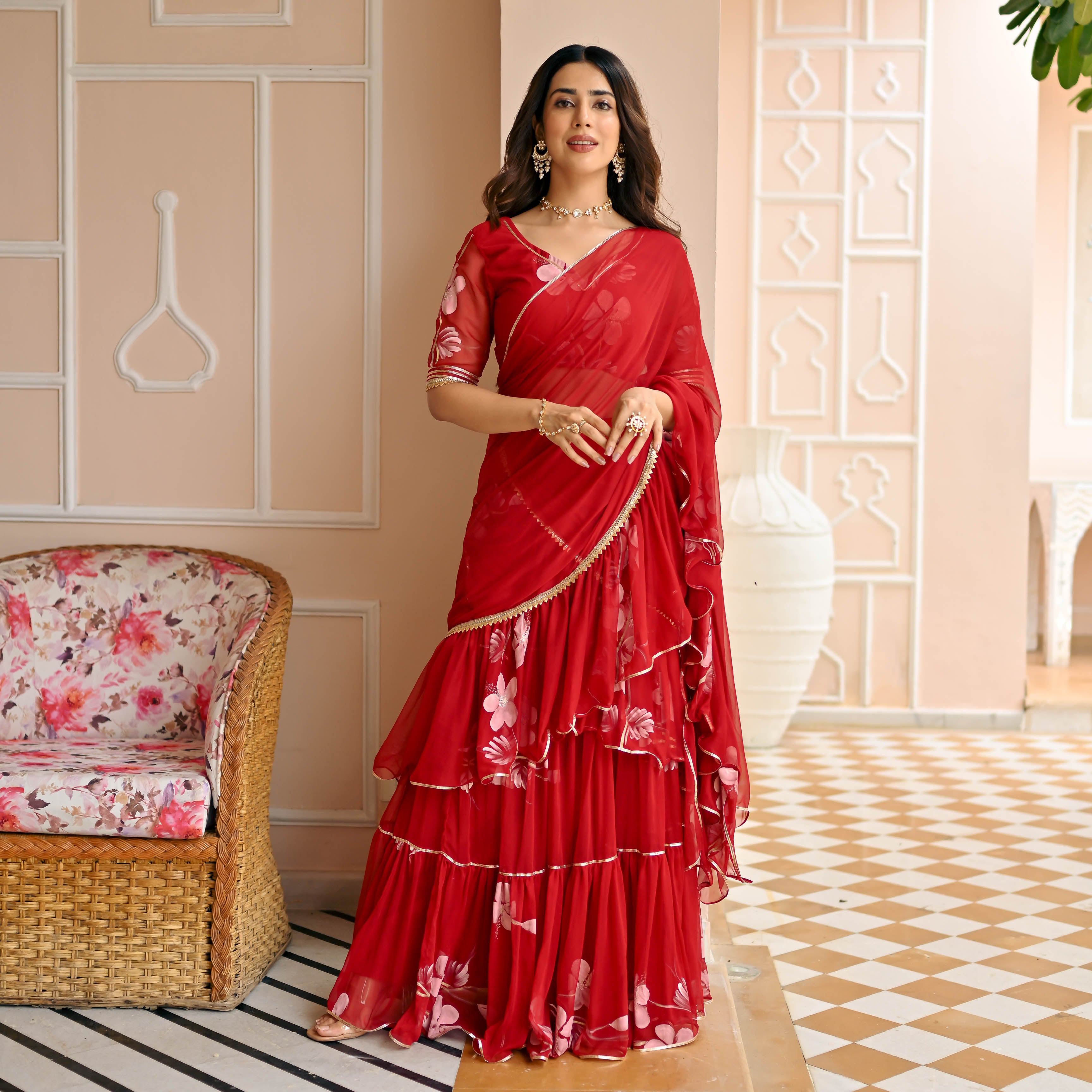 Red Handpainted Saree for Women Online