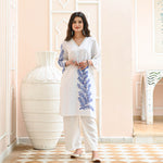 White Blue Embroidered Co-ord Set