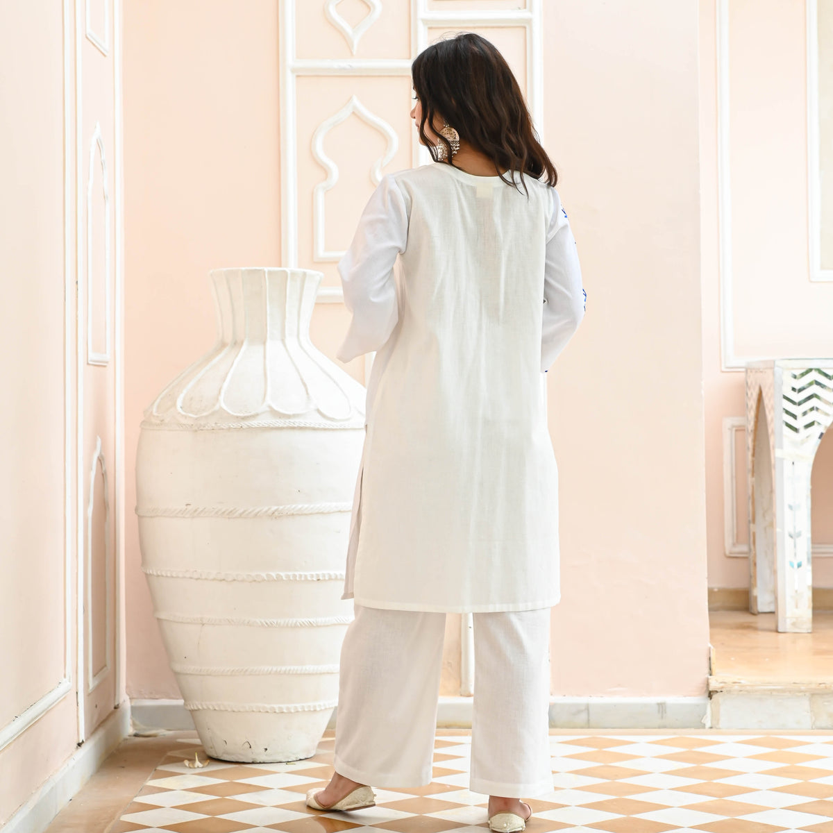 White Blue Embroidered Co-ord Set