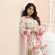 White Floral Cotton Co-ord Set for Women Online