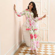 Kamala White Floral Designer Cotton Co-ord Set For Women Online