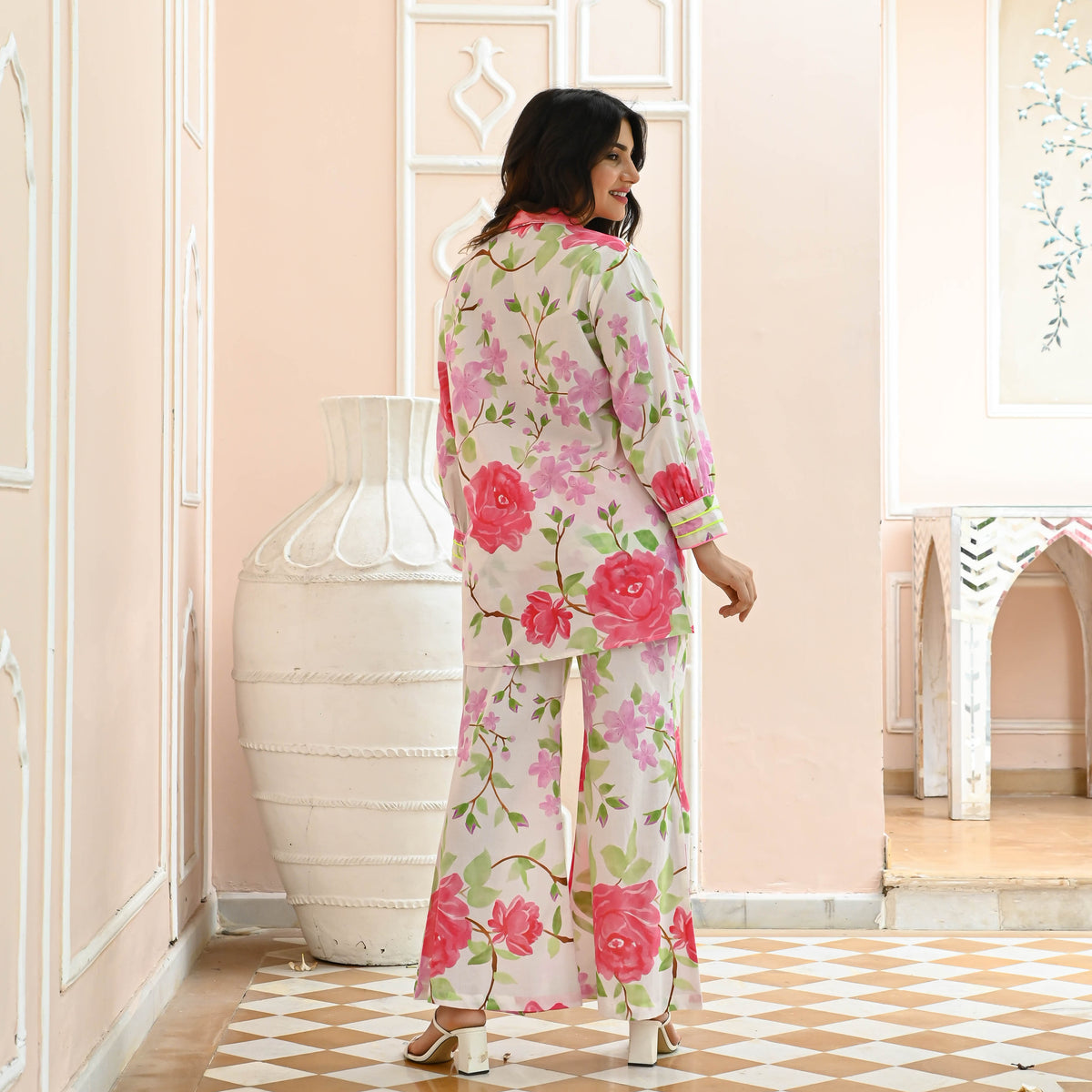 White Floral Cotton Co-ord Set for Women Online