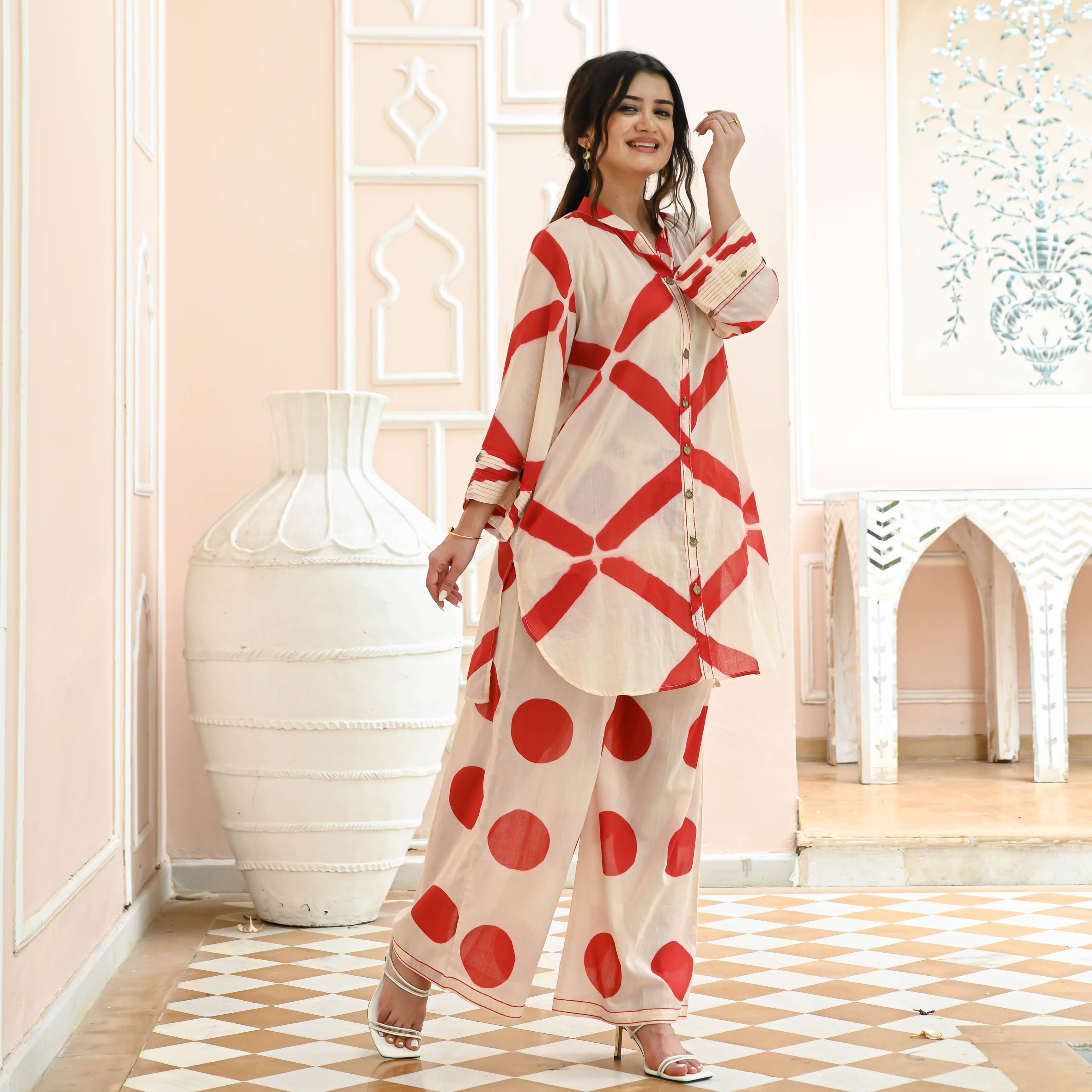 White Red Co-ord Set for Women Online