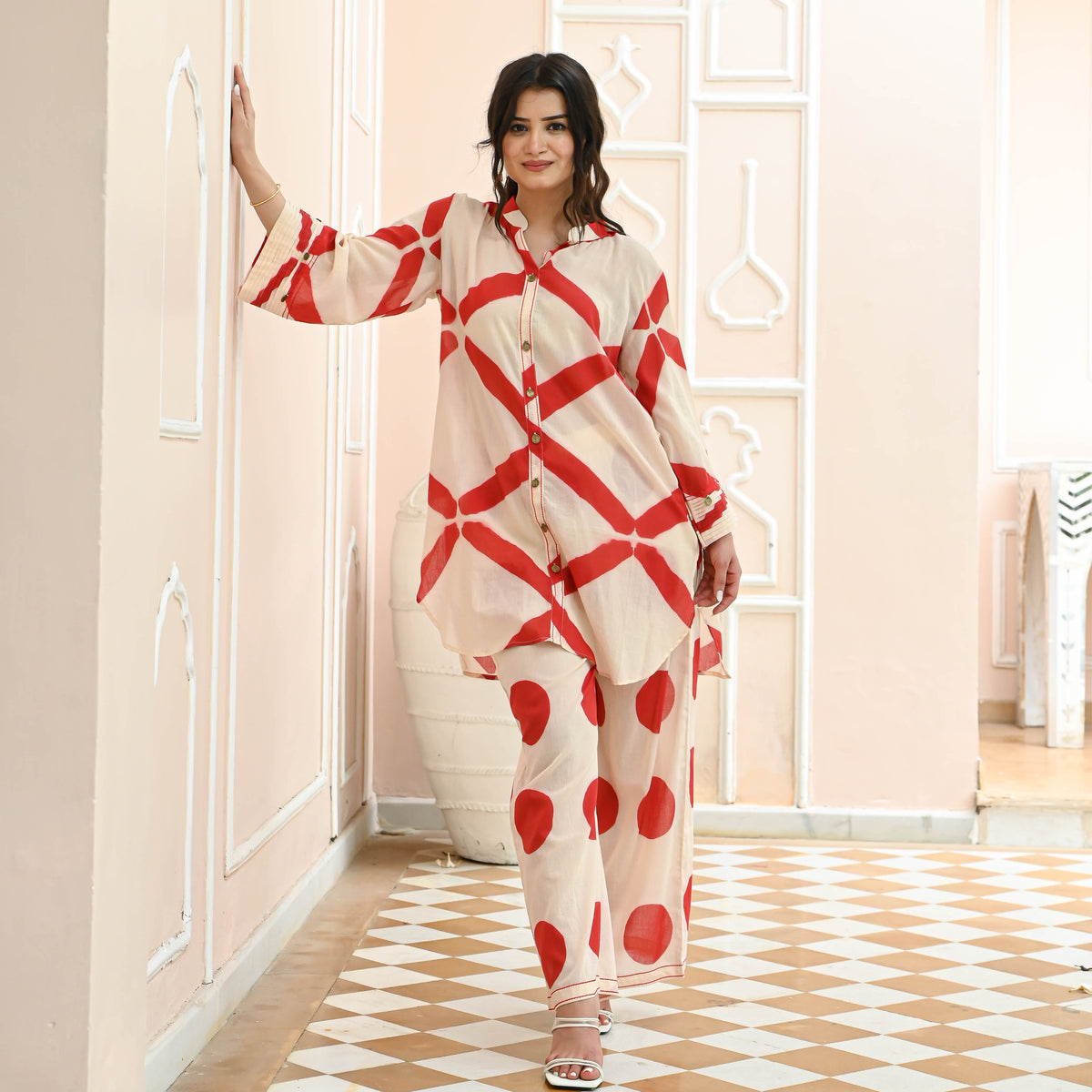 White Red Co-ord Set for Women Online