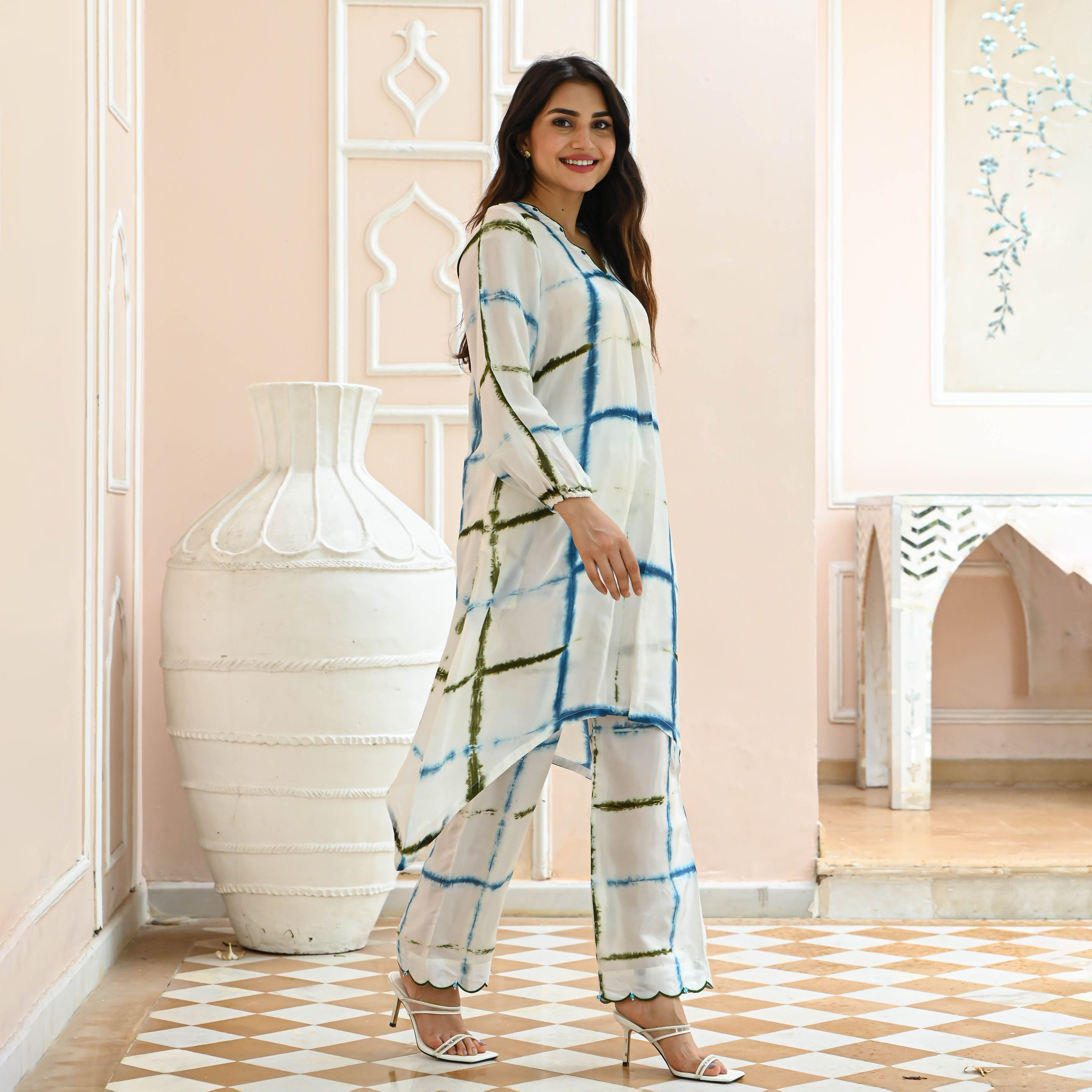 Amelia Affinity White Designer Tusser Silk Co-ord Set For Women Online