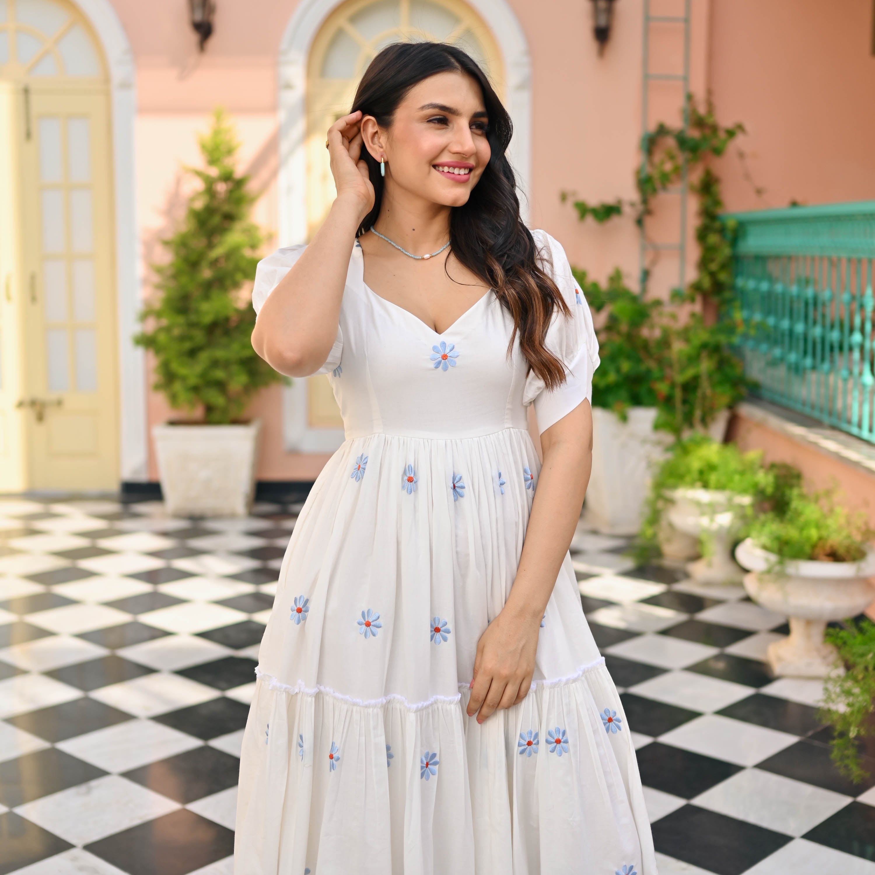cotton embroidery dress Allison V-Neck Embroidered 100% Cotton Dress