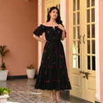 Bunai Celestial Black Embroidered Cotton Dress