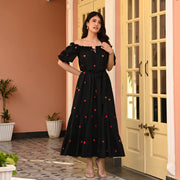 Bunai Celestial Black Embroidered Cotton Dress