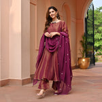 Maroon Tissue Silk Suit Set