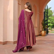 Maroon Tissue Silk Suit Set