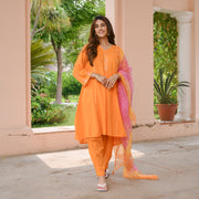 Orange Bandhej Cotton Suit Set