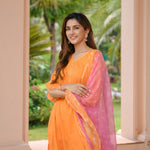 Orange Bandhej Cotton Suit Set