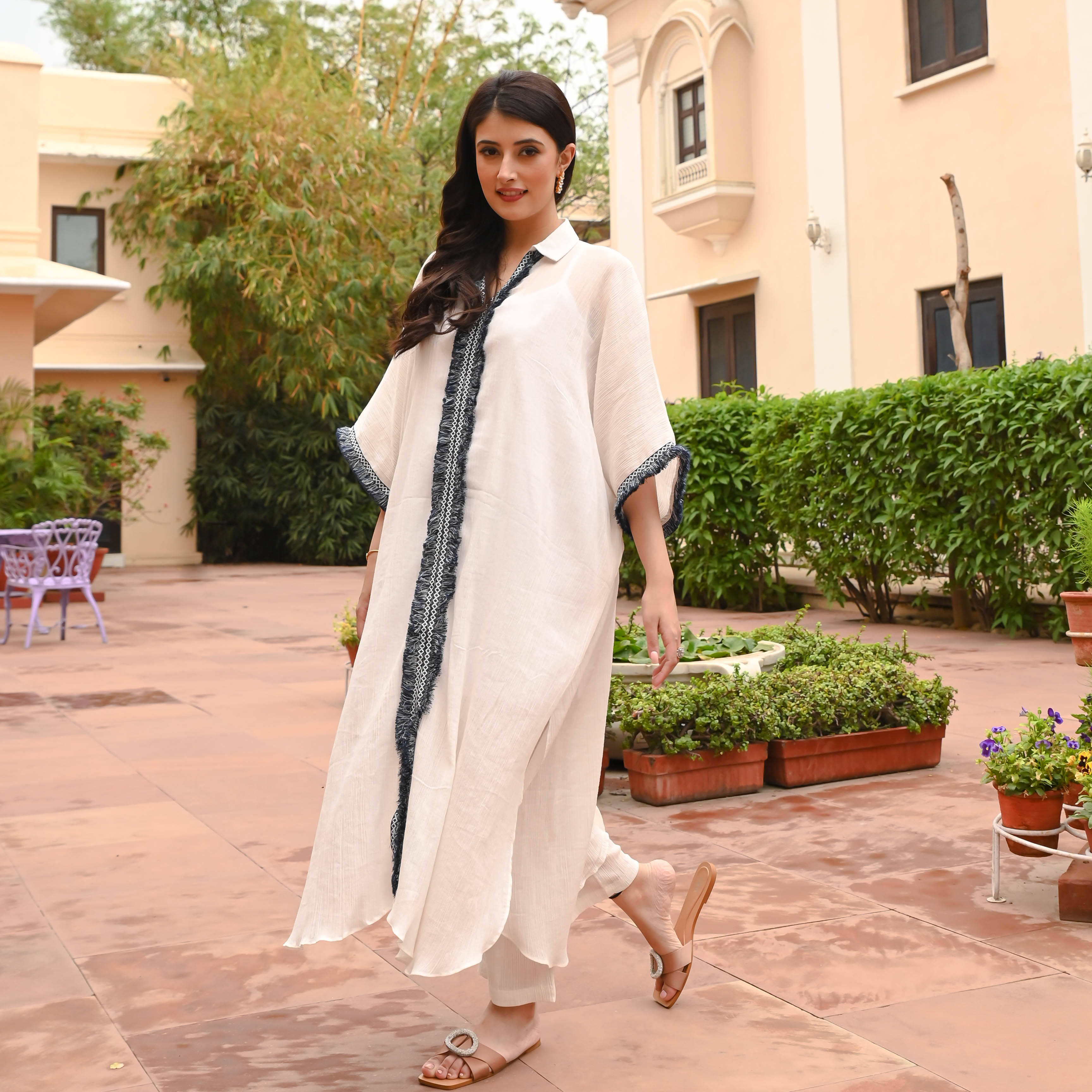 Bunaai Cotton White Kurta & Pants for Women Online
