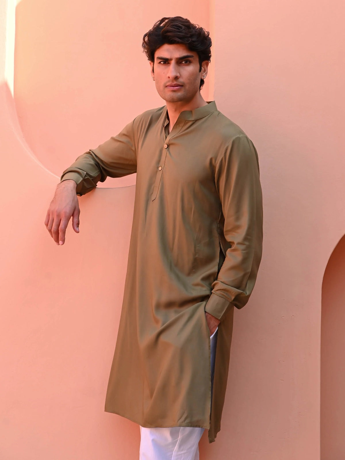 Dark Olive Men Long Kurta
