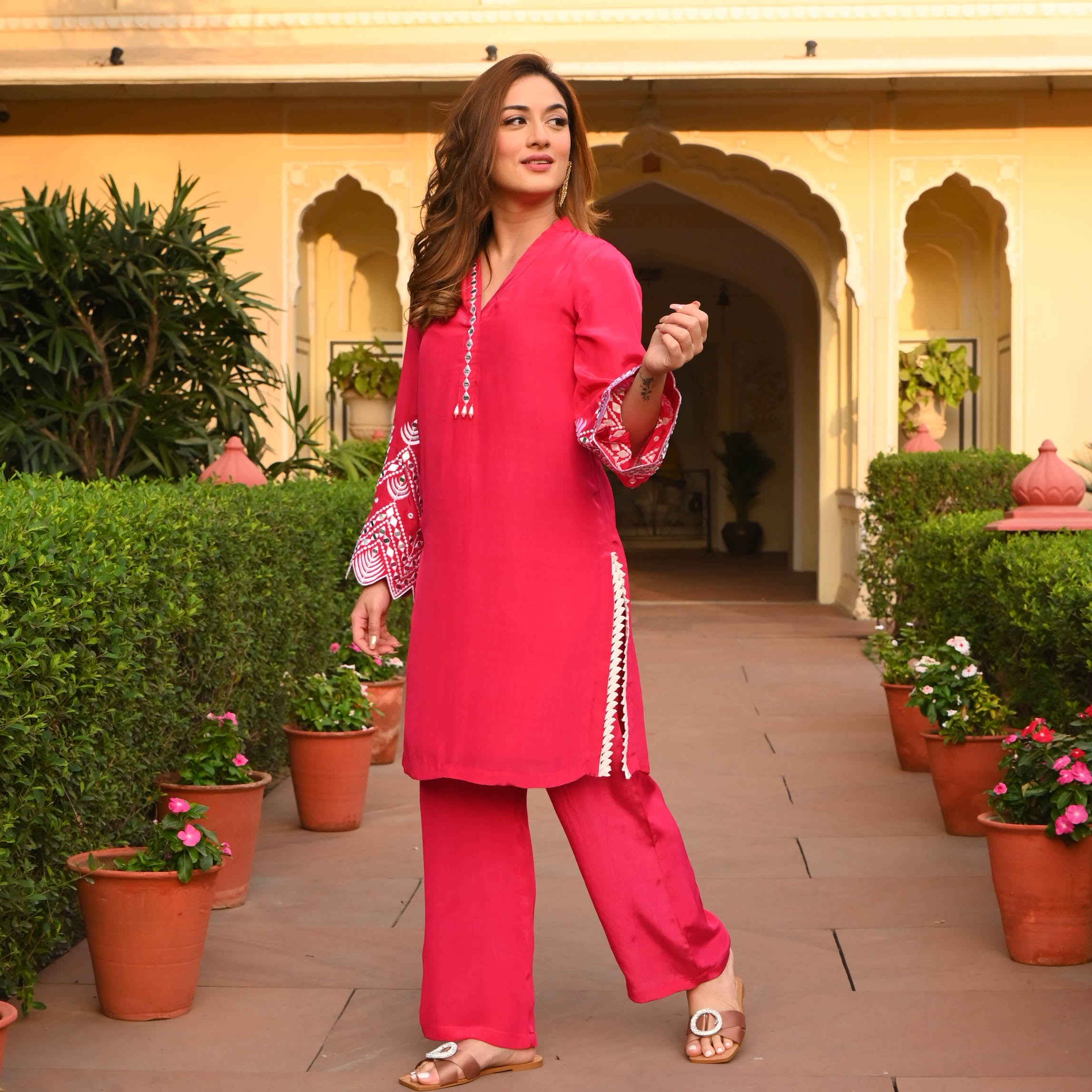 Pink Embroidered Kurta Set for Women Online