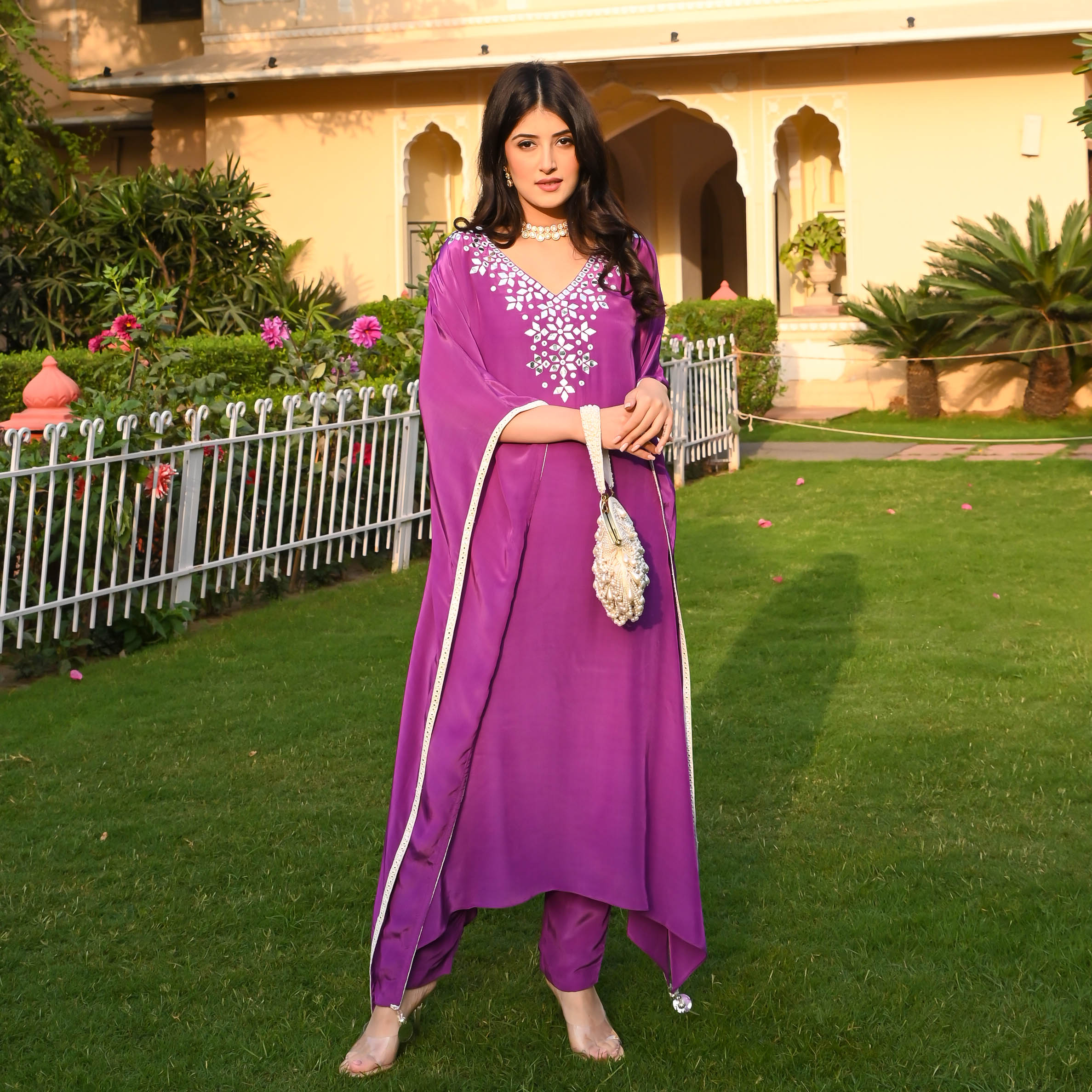 Purple Embroidered Kaftaan Kurta Set for Women Online