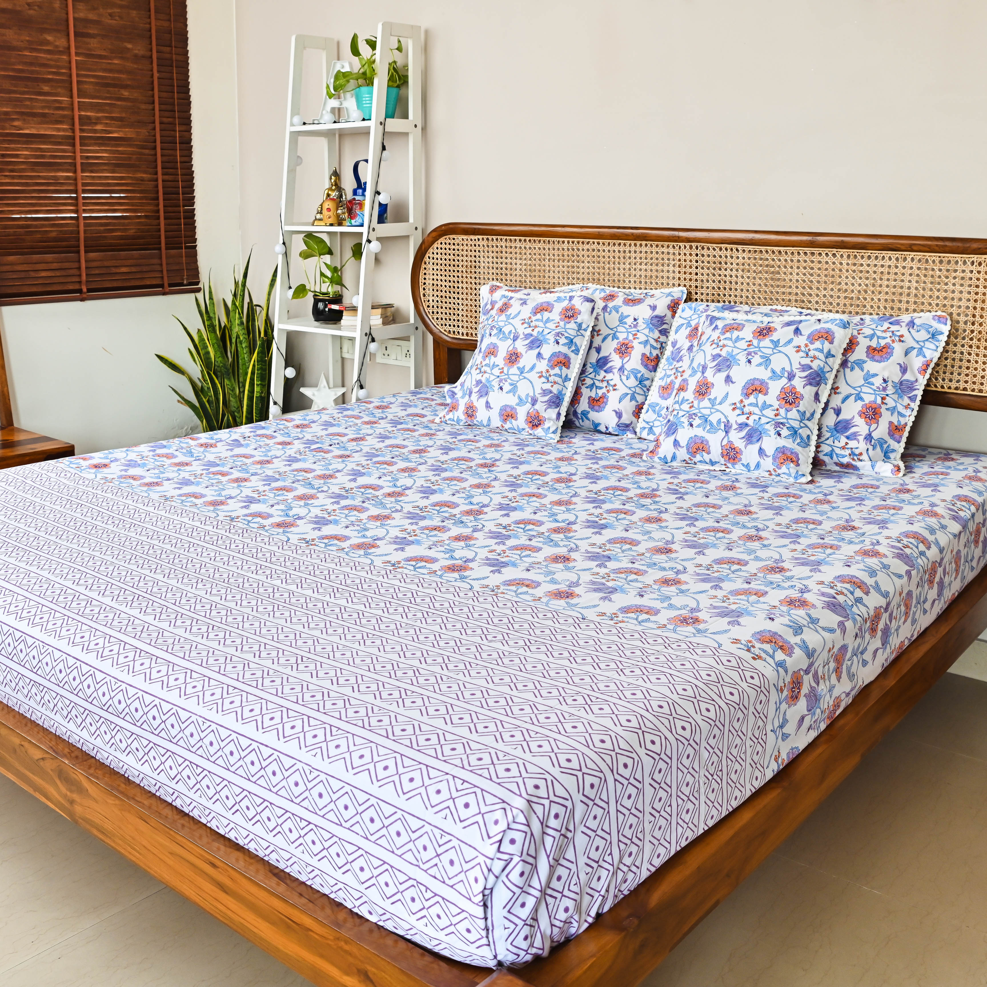 ReadySet Floral Handblock Printed Cotton Bedsheet Online