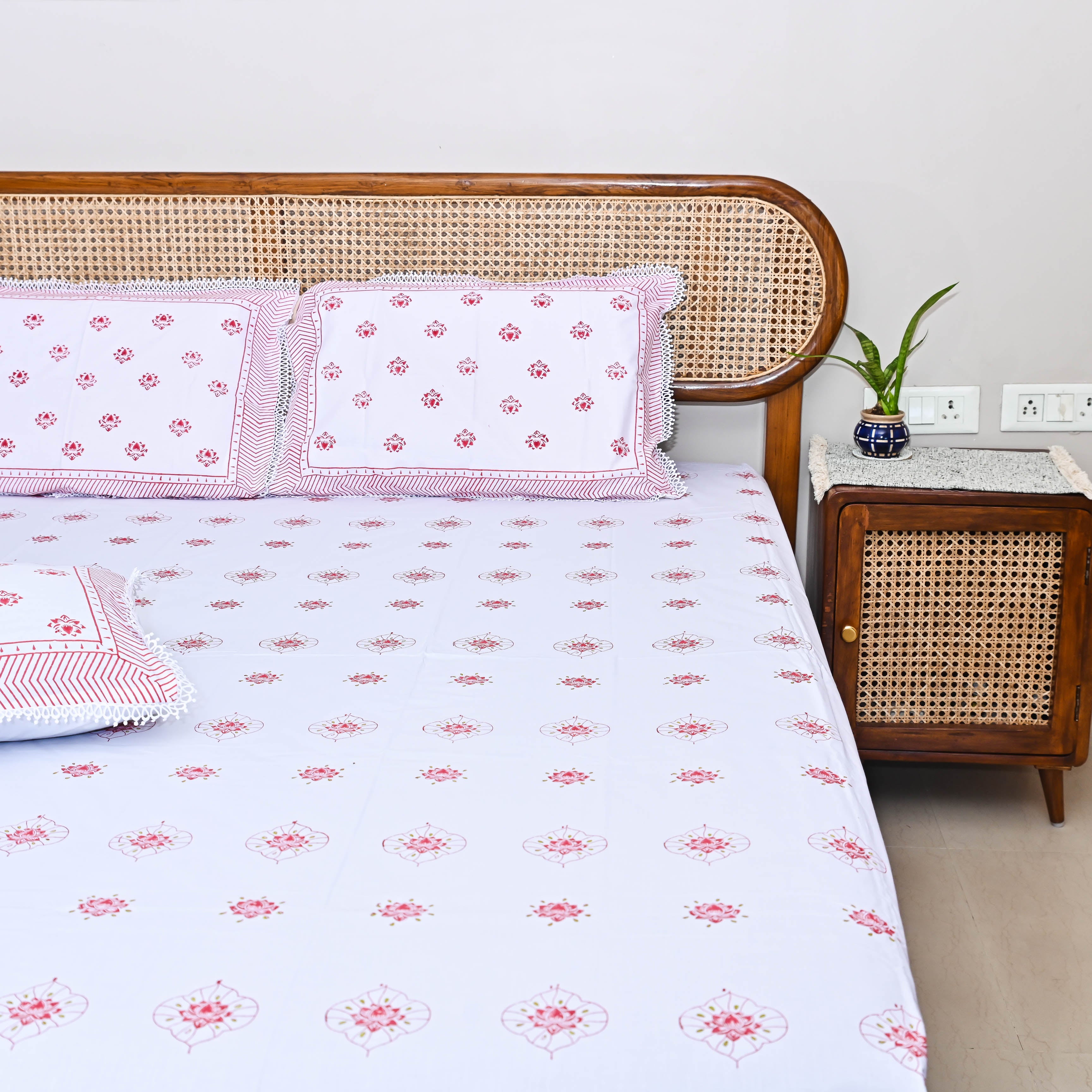 Lotus Handblock printed bedsheet
