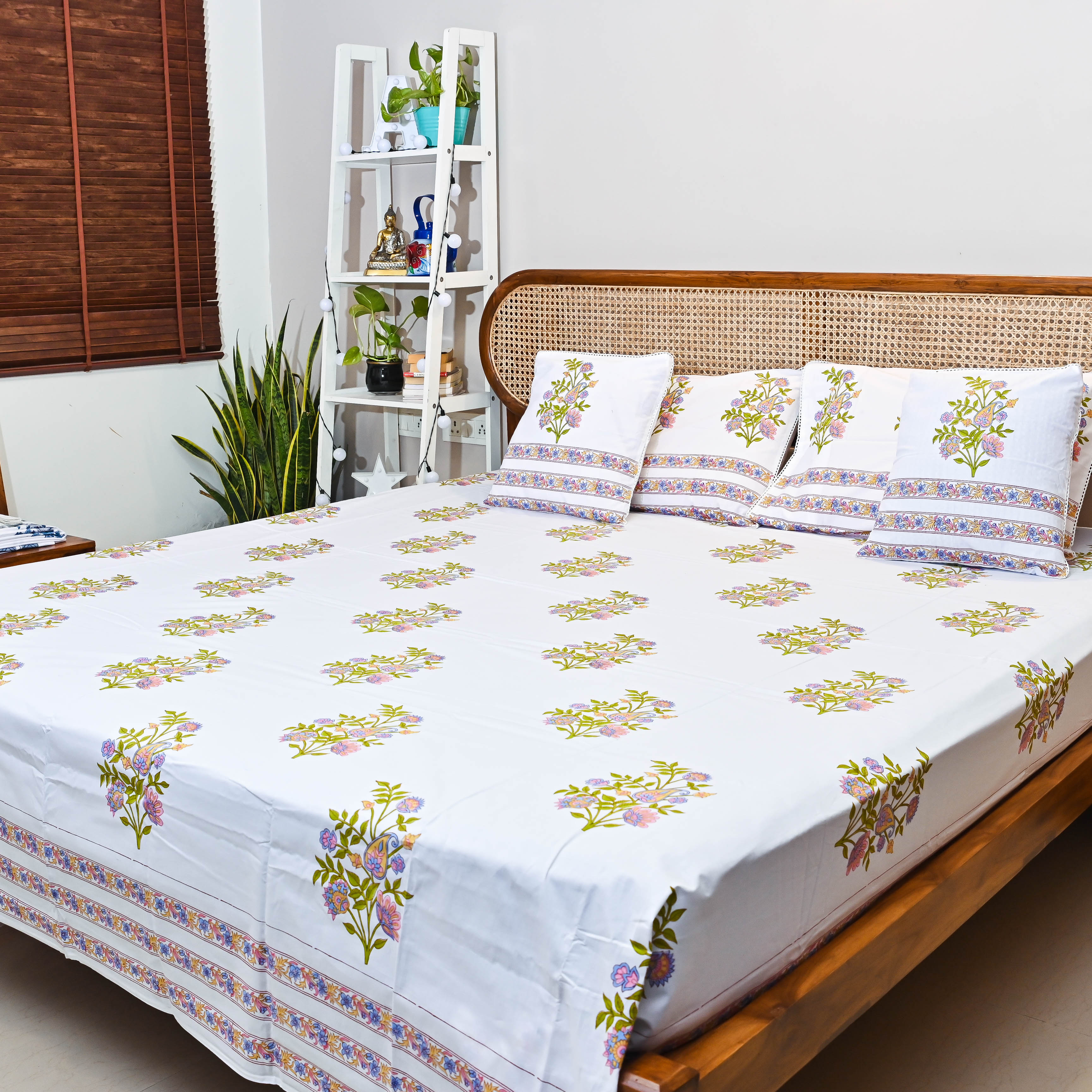  Heavenly Floral Handblock Printed Cotton Bedsheet Online