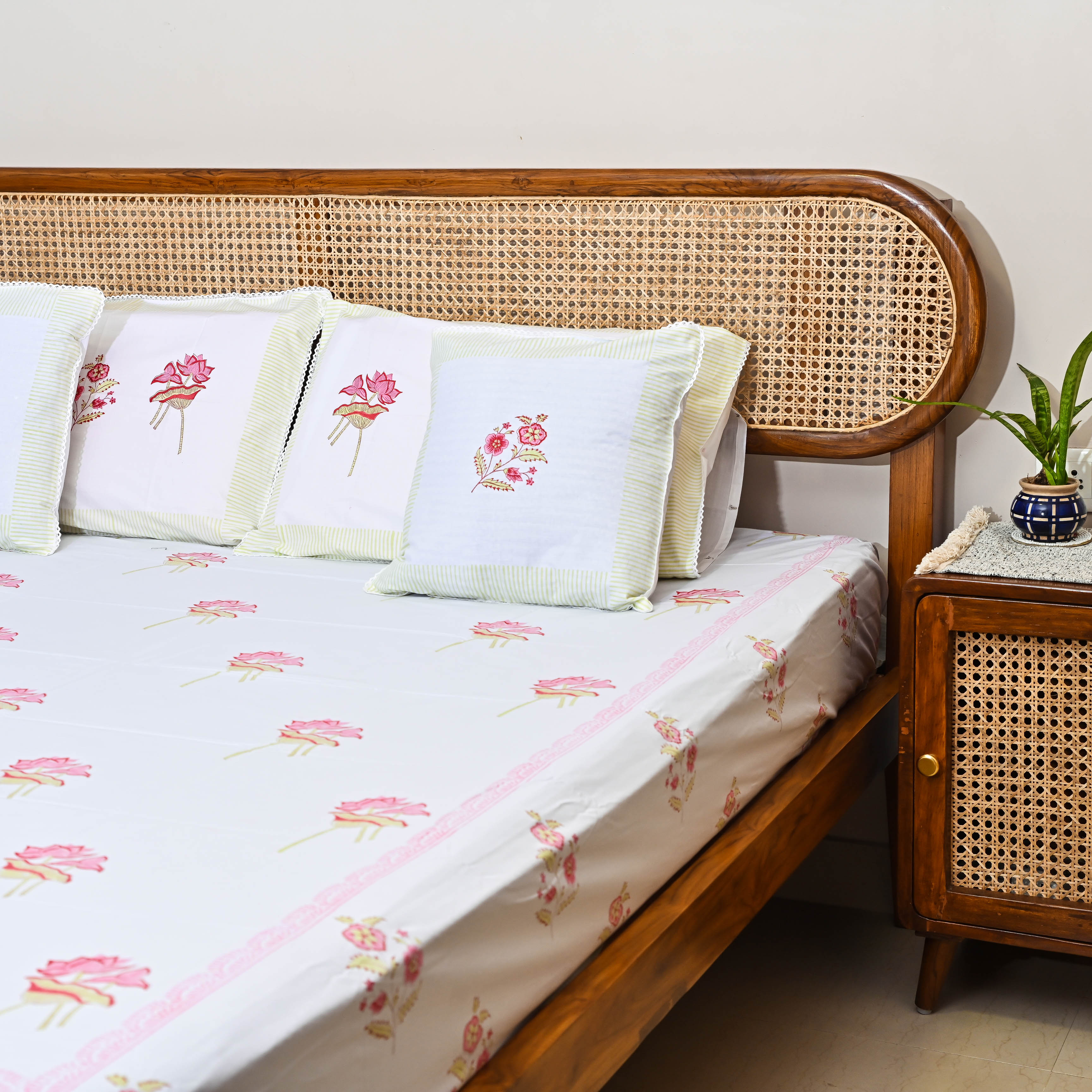 Floral Handblock printed Cotton Bedsheet