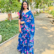 Blue Floral Fusion Saree