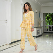 Yellow Cotton Handblock Printed Co-ord Set