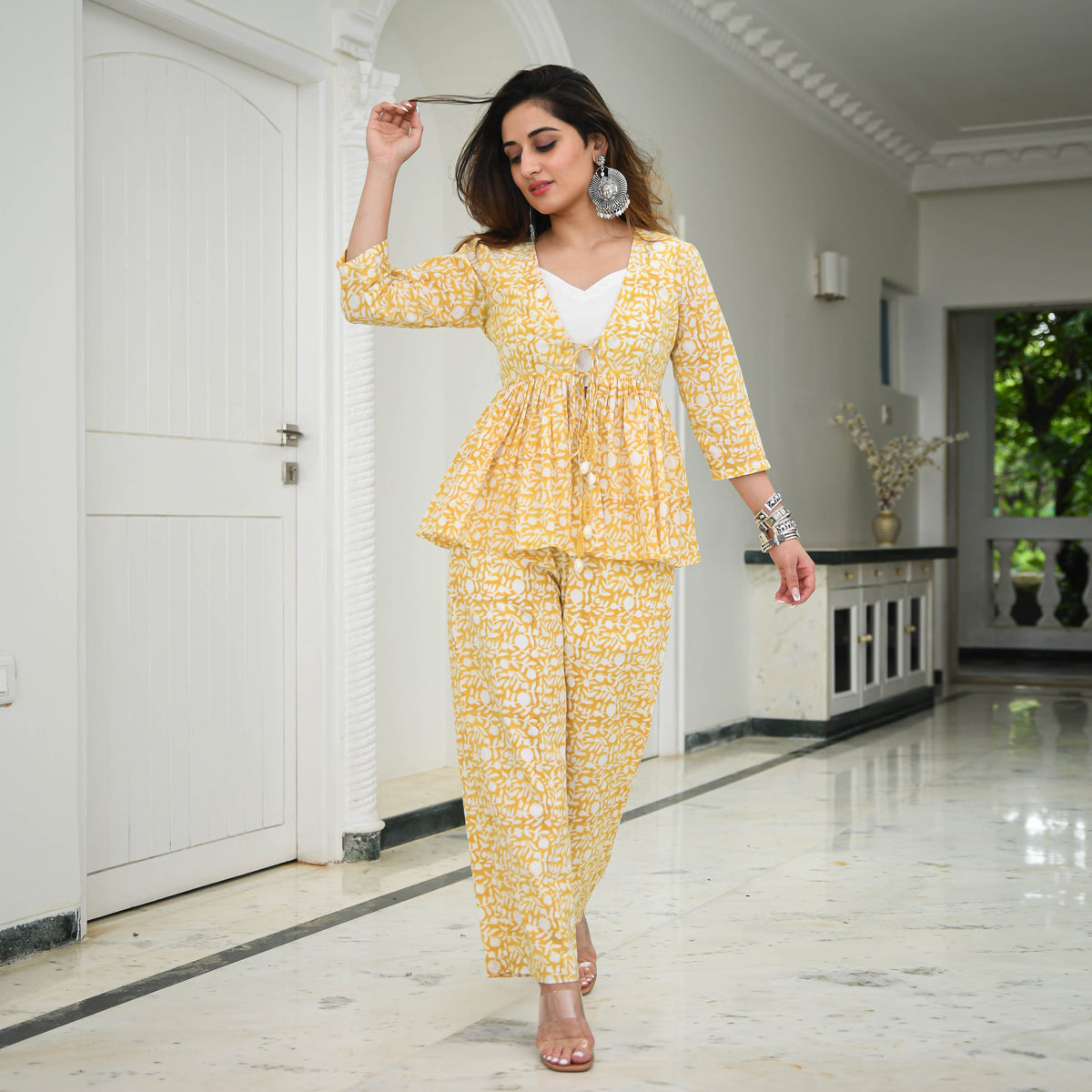 Pineapple Yellow Printed Cotton Suit Set For Women Online