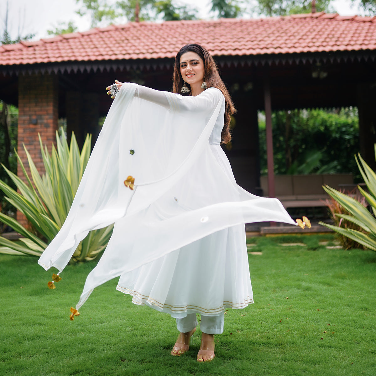 White Georgette Anarkali Set