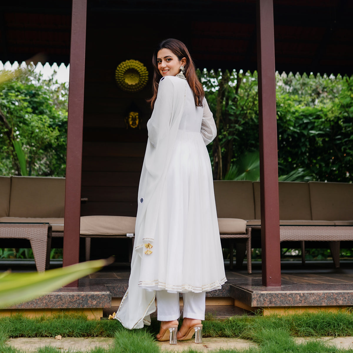 White Georgette Anarkali Set