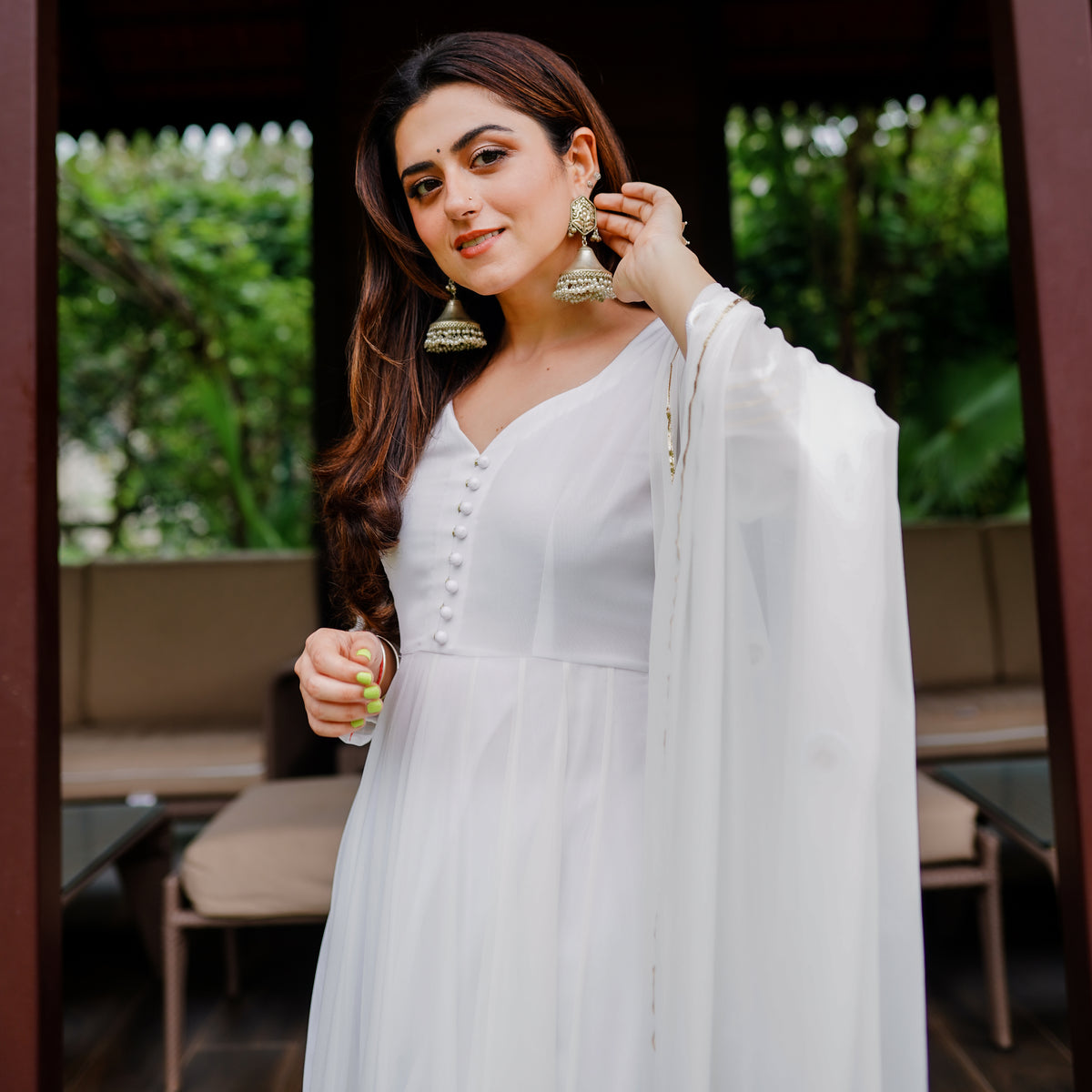 White Georgette Anarkali Set
