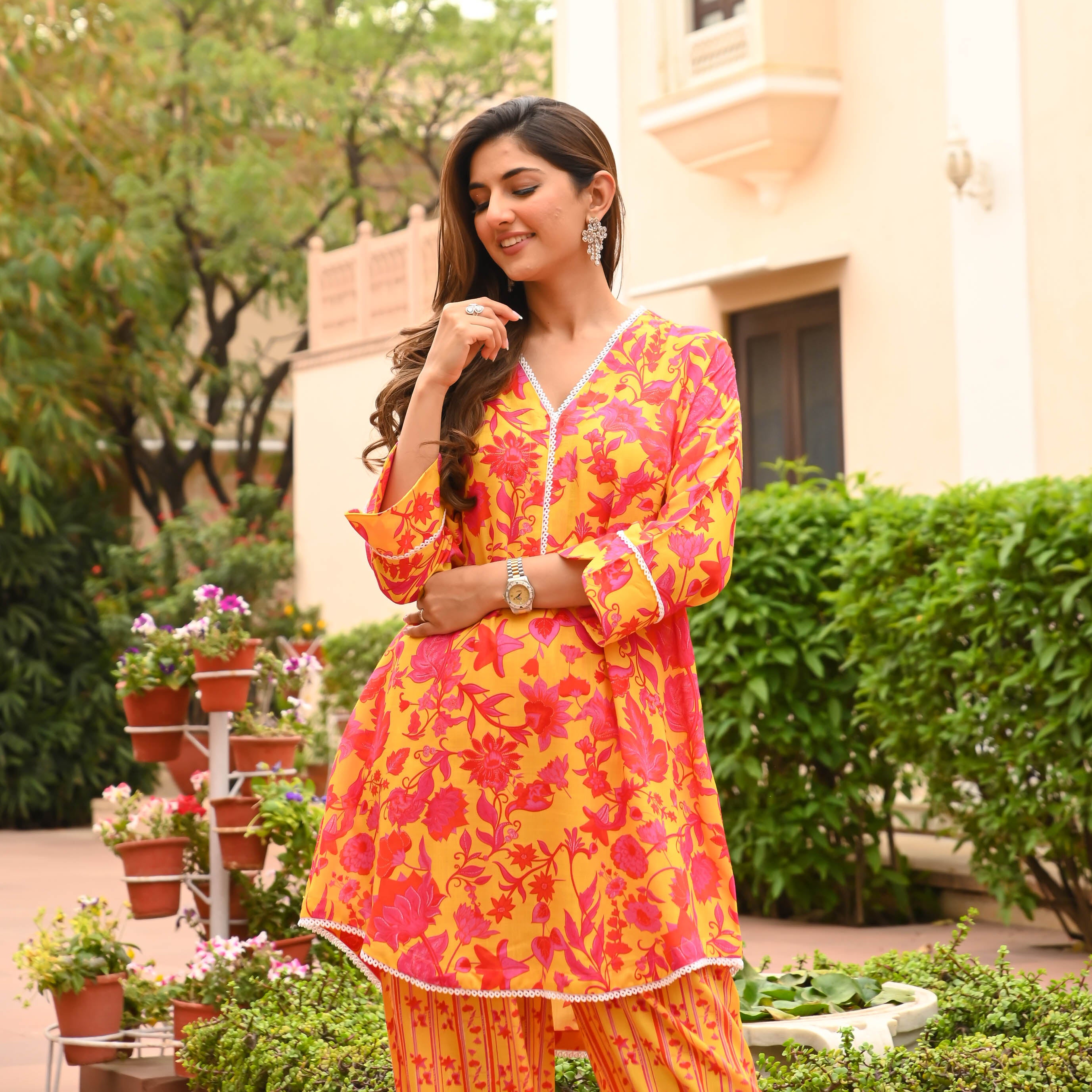  Color Crush Yellow Floral Kurta Pant Set For Women Online 
