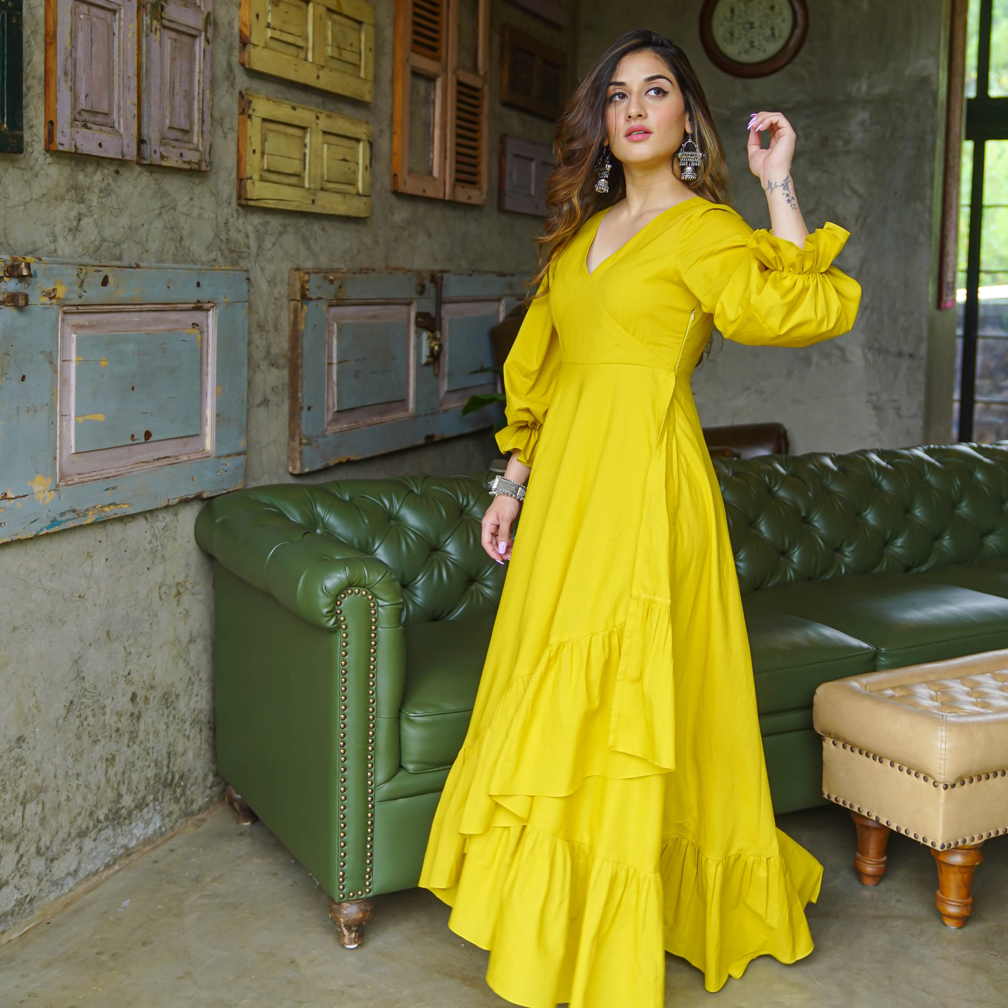 Yellow long cotton dress