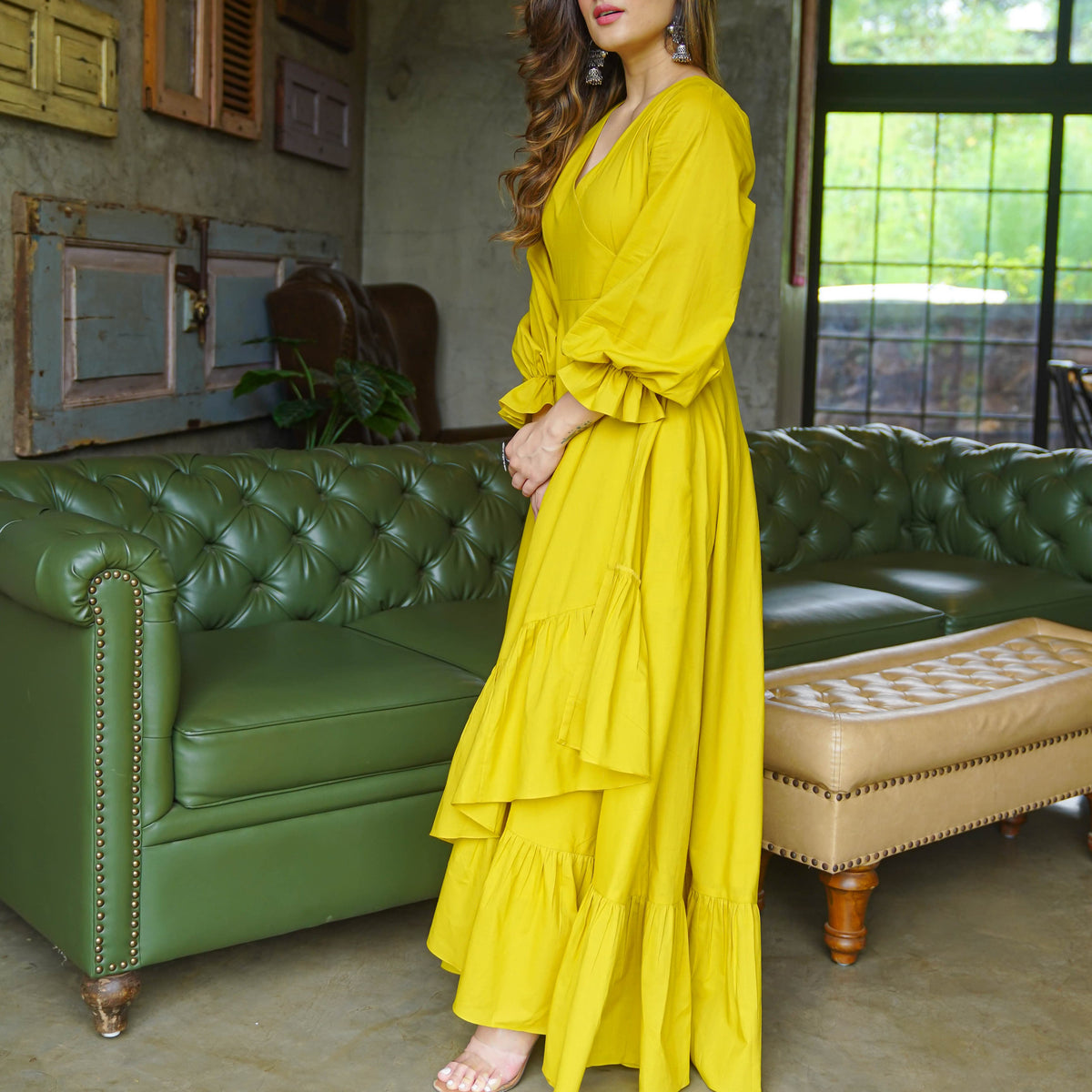 Yellow long cotton dress
