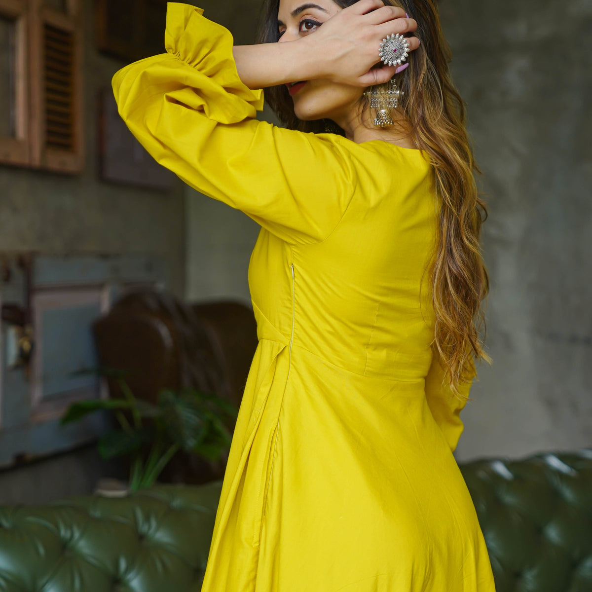 Yellow long cotton dress