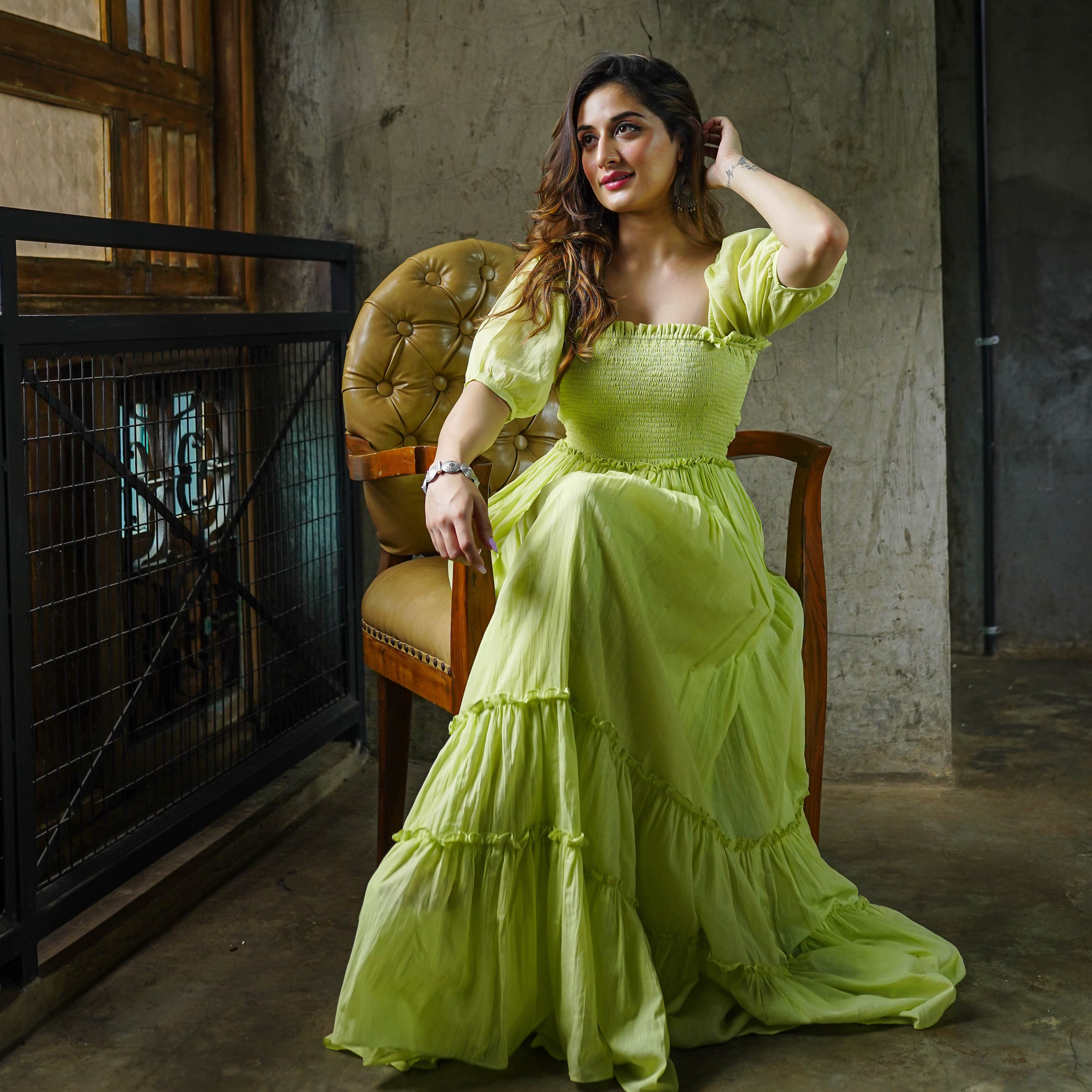 Buy Bunaai Mylah Green Cotton Maxi Dress For Women Online
