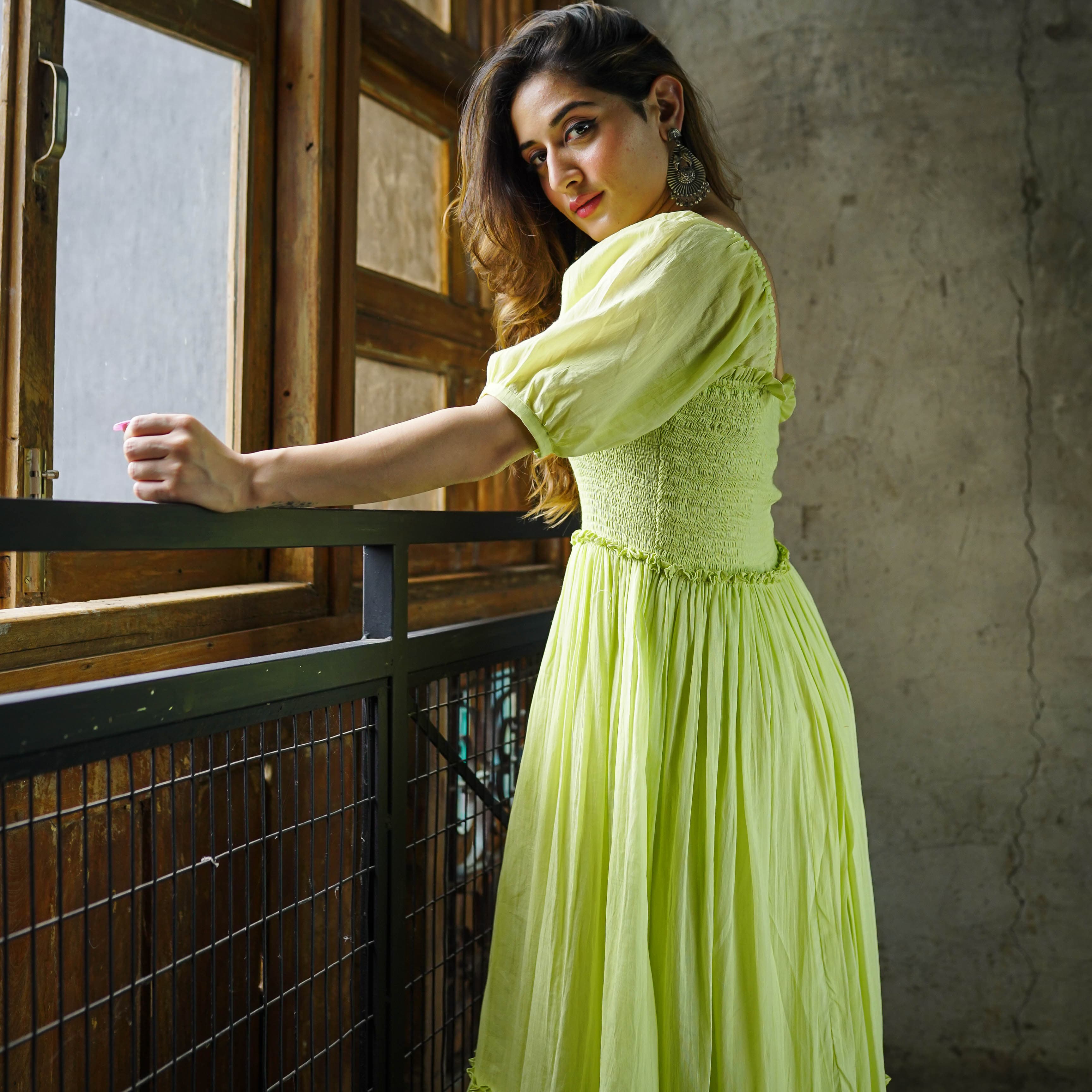 Buy Bunaai Mylah Green Cotton Maxi Dress For Women Online