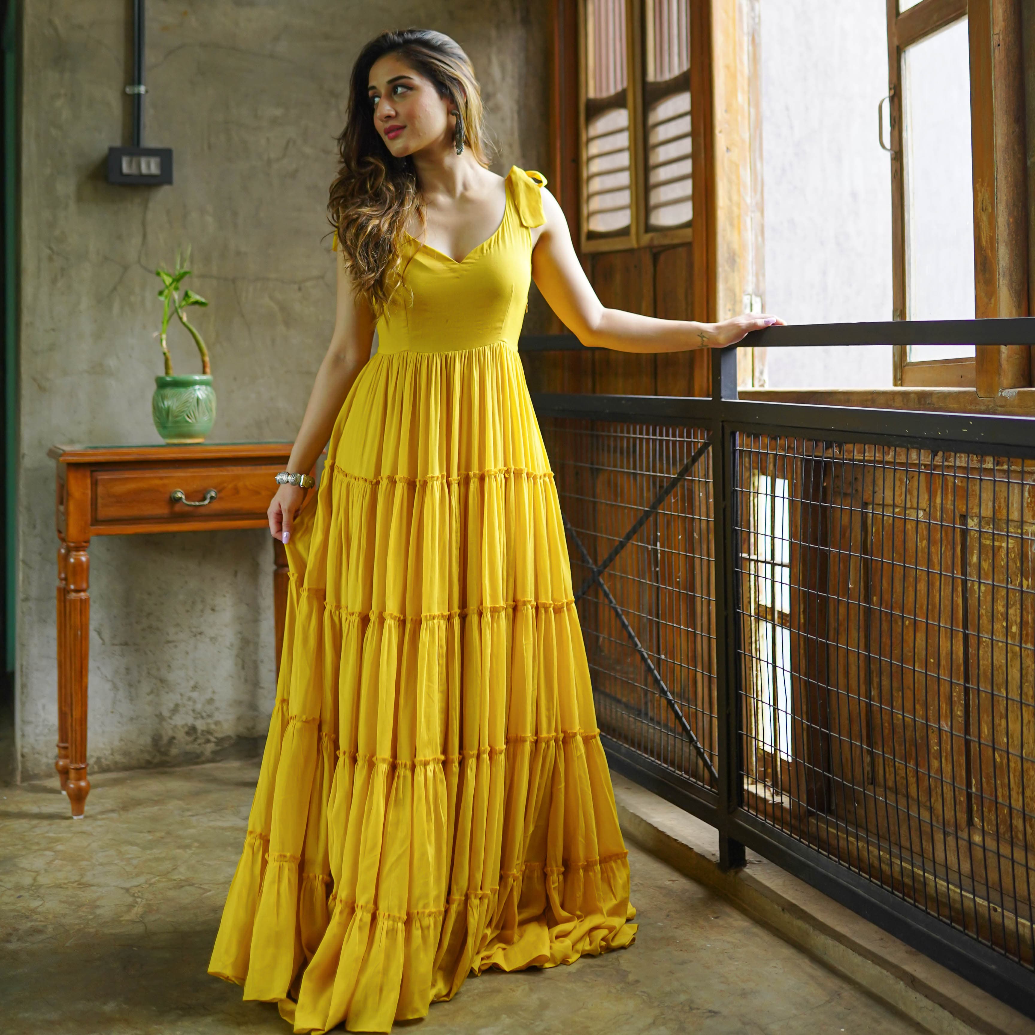 Buy Bunaai Rylee Yellow Cotton Maxi Dress For Women Online Buy Bunaai Rylee Yellow Cotton Maxi Dress For Women Online