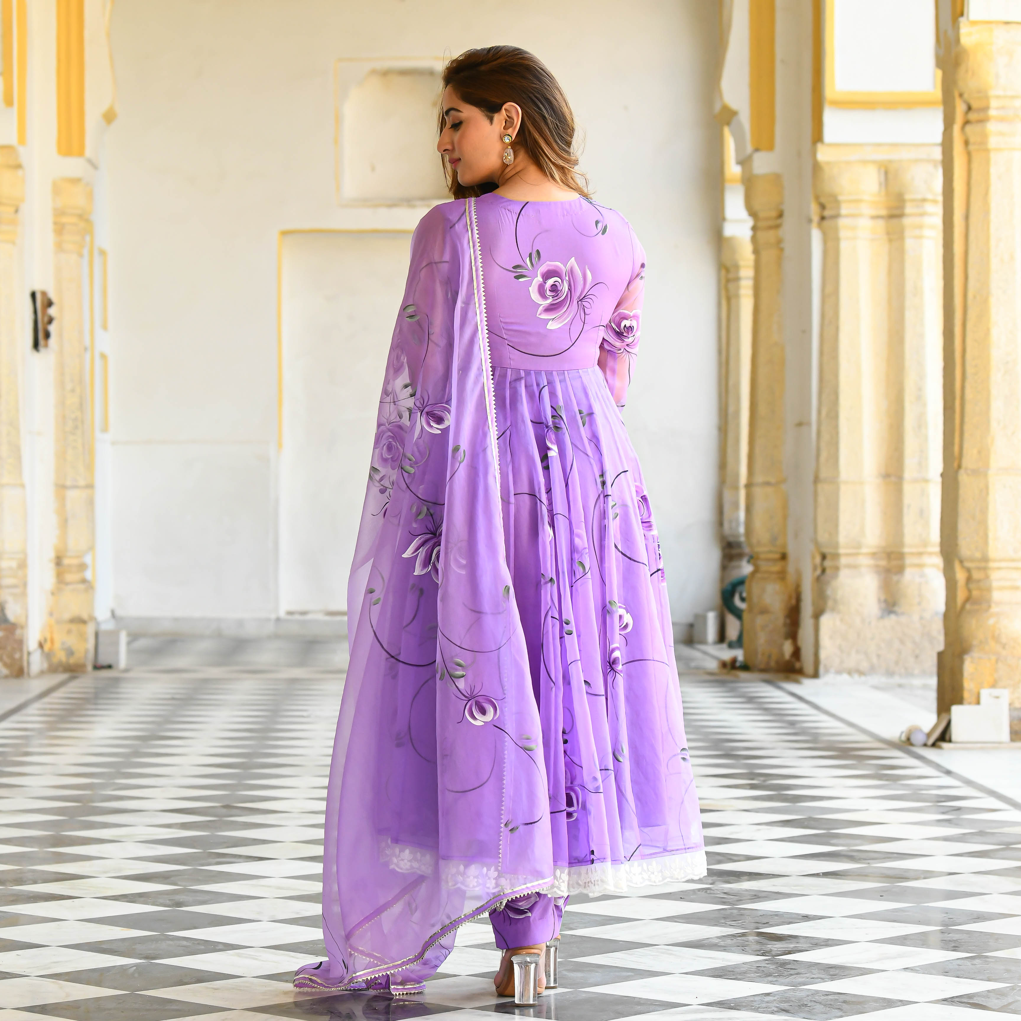 Lavender handpainted suit set for women online 