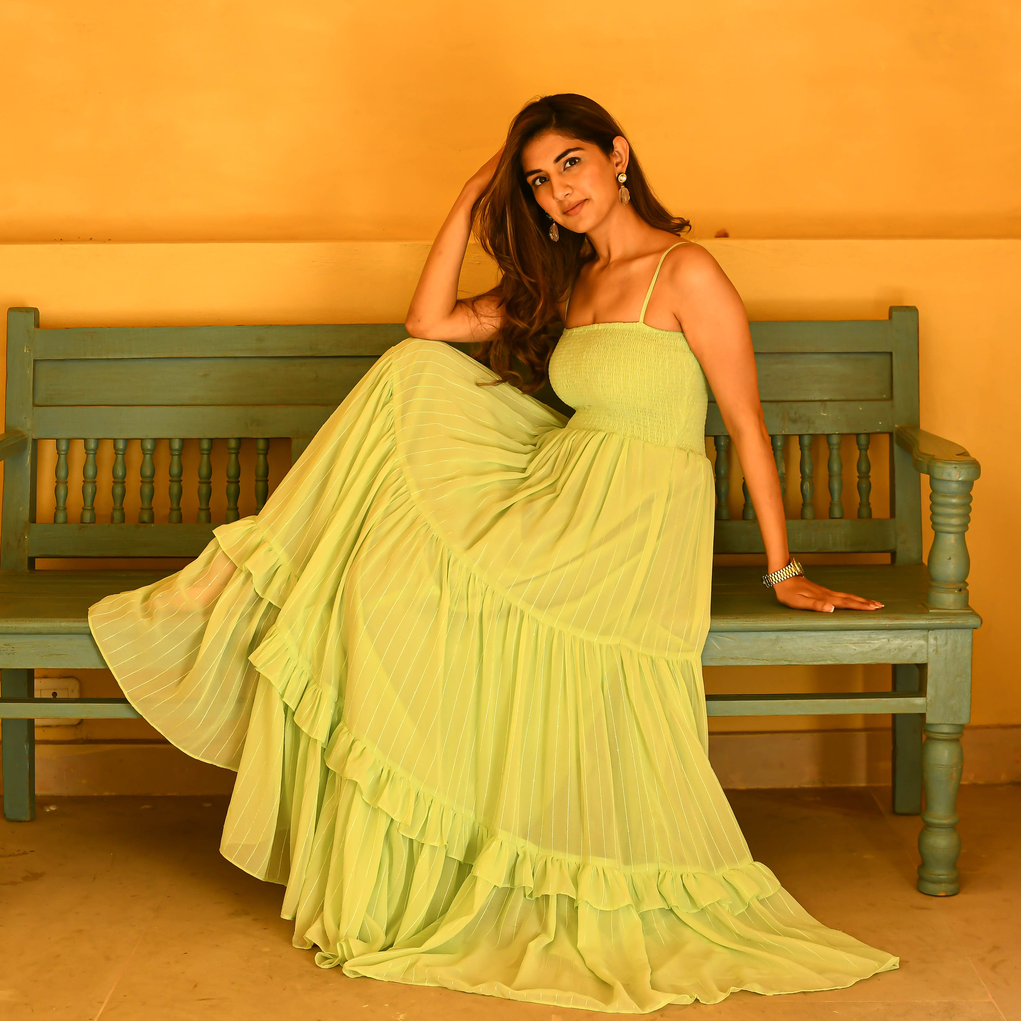 Mint Green Sequin Tiered Dress for women online